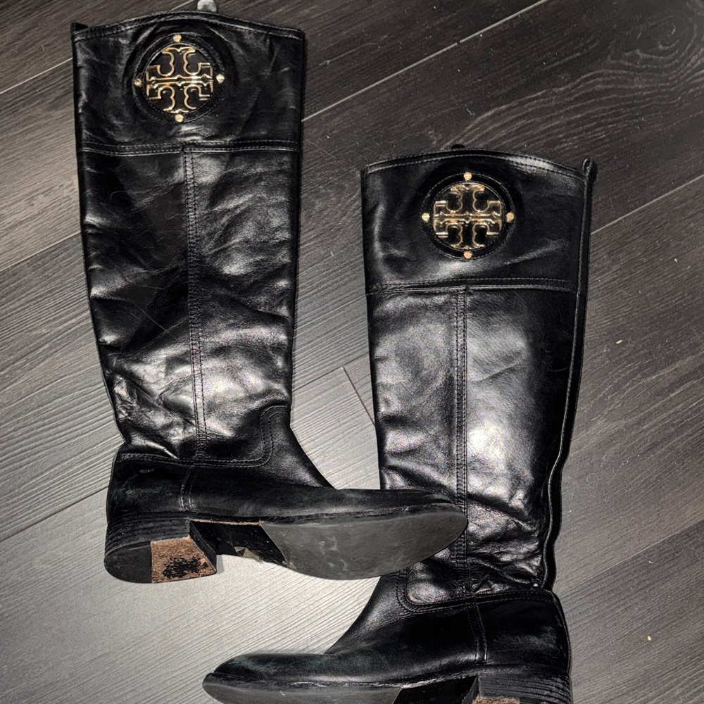 Tory Burch Black Leather Tall Boots